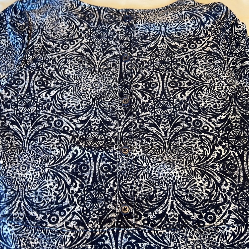 CHICOS DRESS SZ 1, SOFT FABRIC SIDE POCKETS HI LO HEM NAVY WHITE LAGENLOOK BOHO - Picture 6 of 8